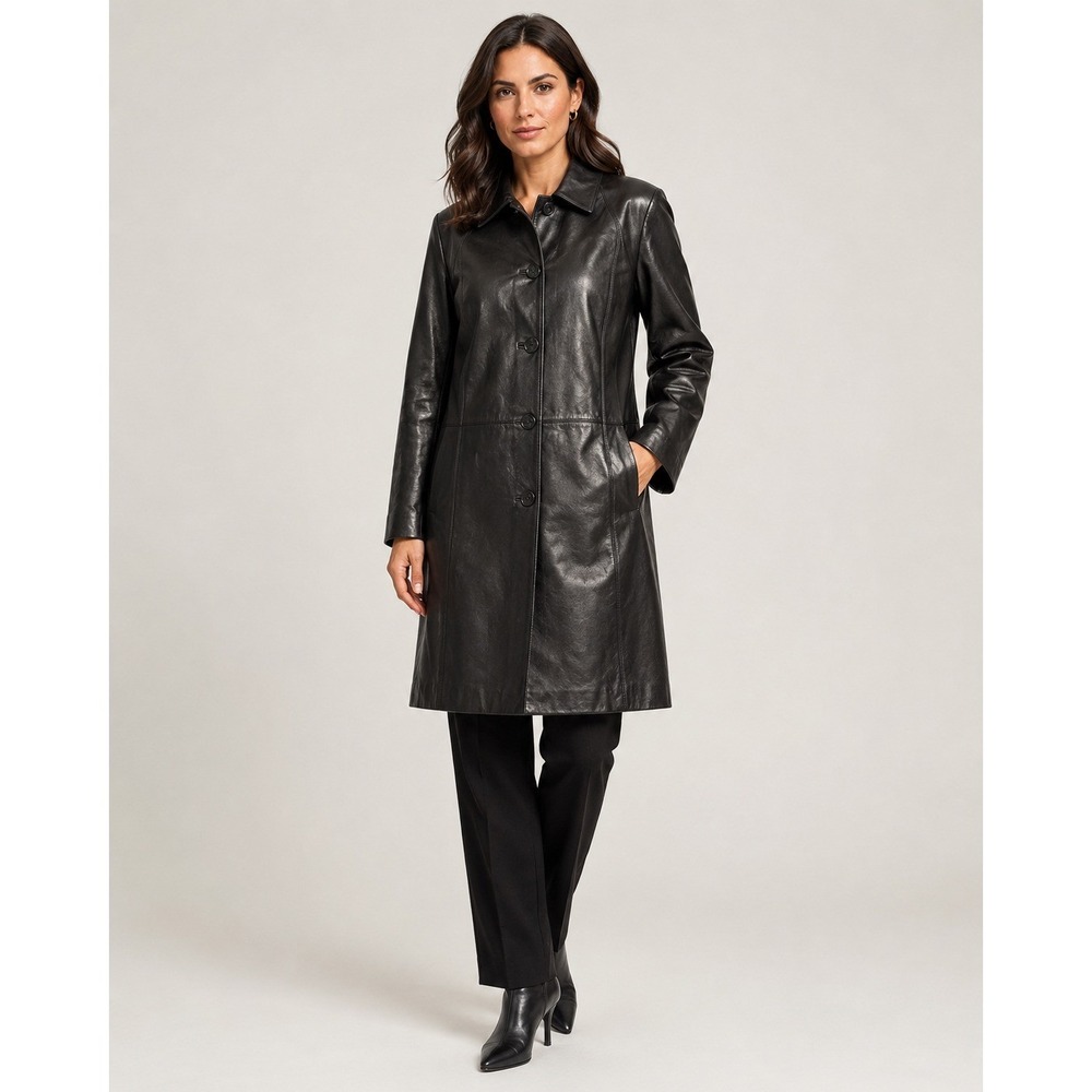 Worthington Black Genuine Lambskin Leather Coat Jacket Large RN 93677